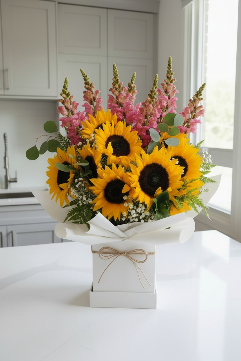 Sunflower arrangements with snapdragons 
