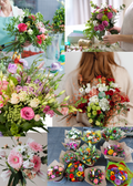 Collage of various flower bouquets in different settings
