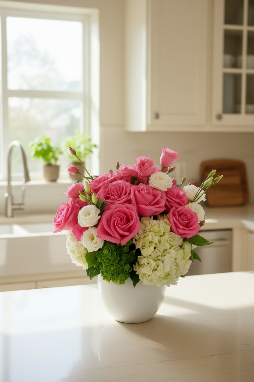 Pink roses_Hydrangeas_Bloom and Petals